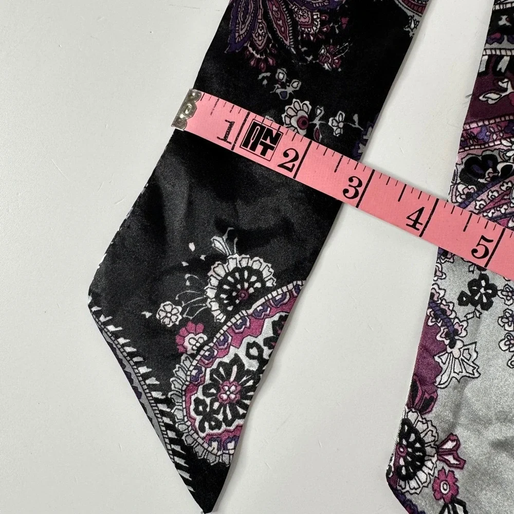 Womens‎ Skinny Scarf Paisley Floral Black Silver Purple Satin Necktie Purse Hair